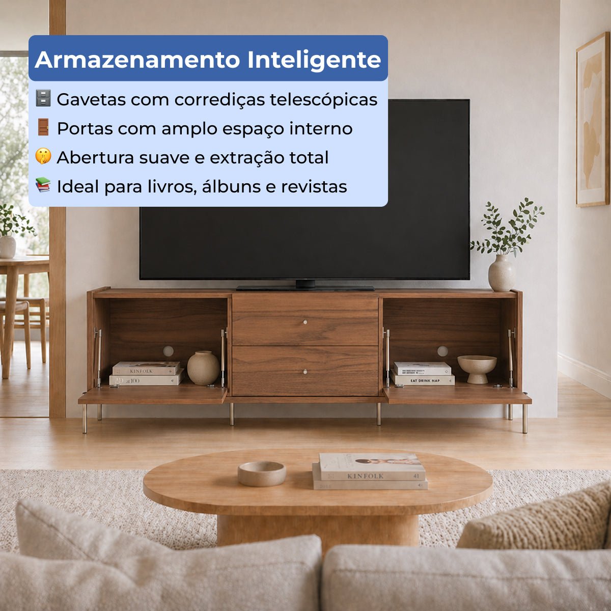 Rack para TVs até 75 Polegadas 2 Portas 2 Gavetas Jasper 185cm - Província - Rack