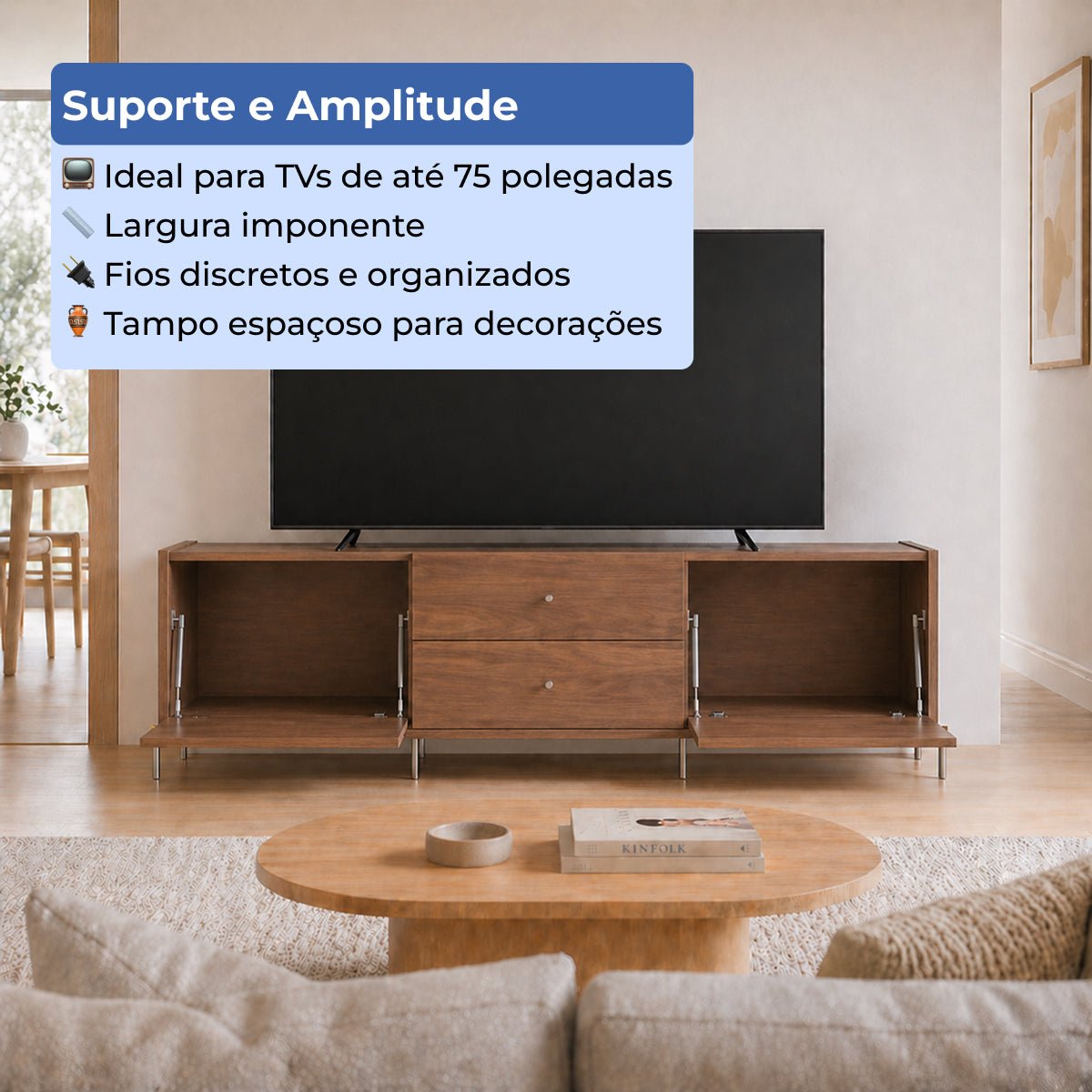 Rack para TVs até 75 Polegadas 2 Portas 2 Gavetas Jasper 185cm - Província - Rack