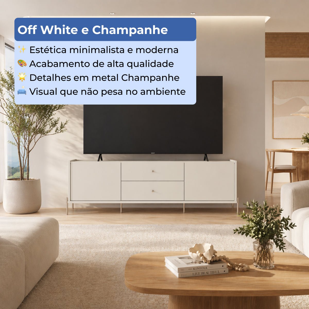Rack para TVs até 75 Polegadas 2 Portas 2 Gavetas Jasper 185cm - Província - Rack