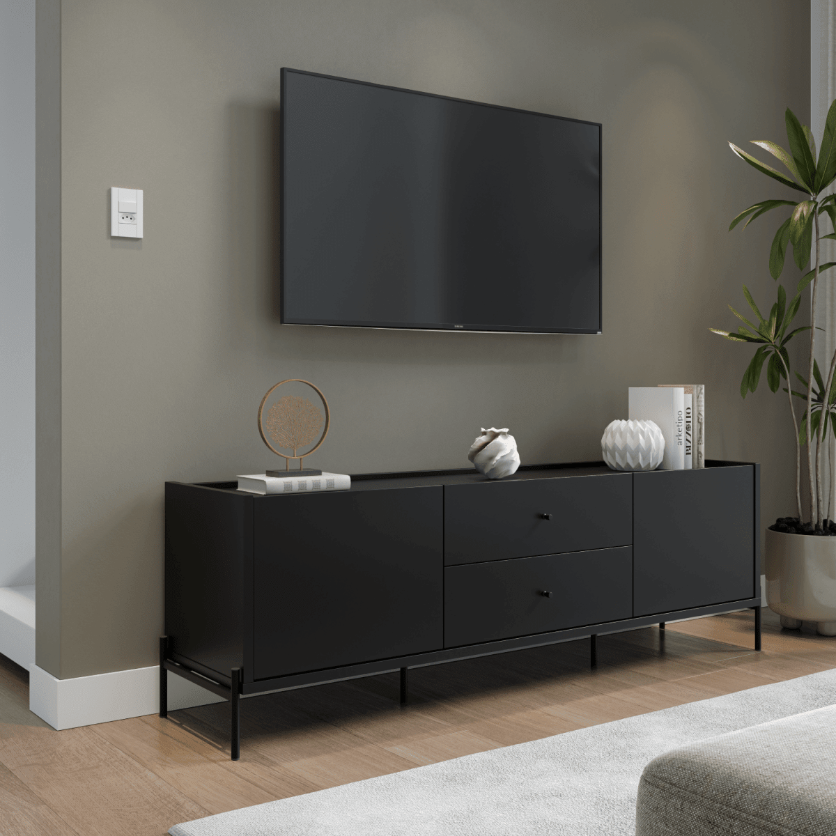 Rack para TVs até 75 Polegadas 2 Portas 2 Gavetas Jasper 185cm - Província - Rack