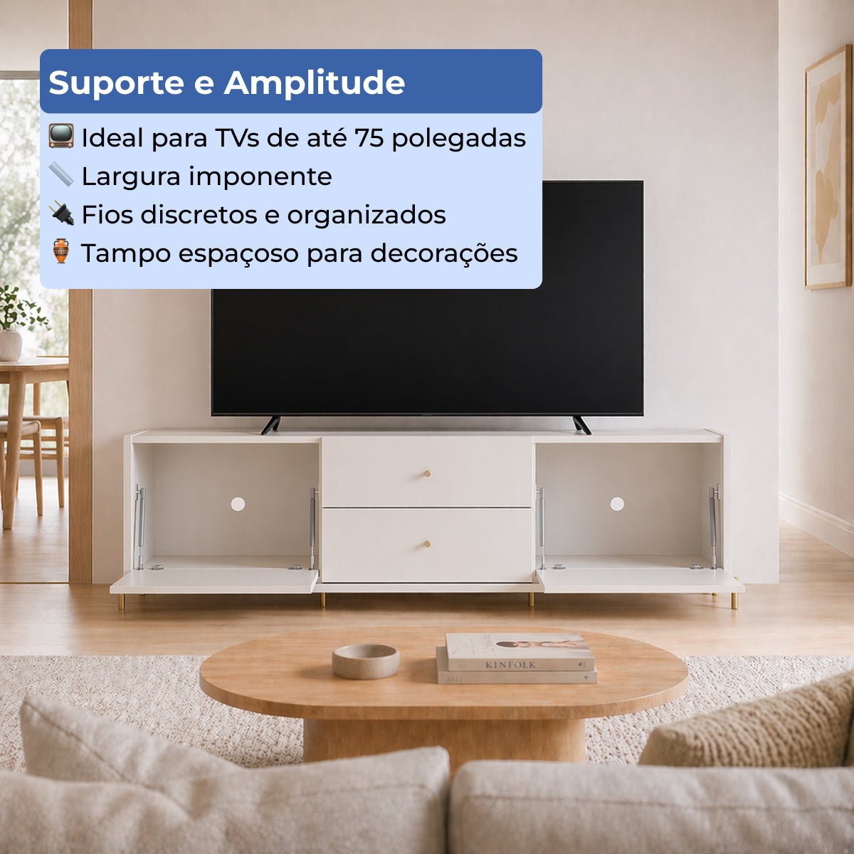 Rack para TVs até 75 Polegadas 2 Portas 2 Gavetas Jasper 185cm - Província - Rack