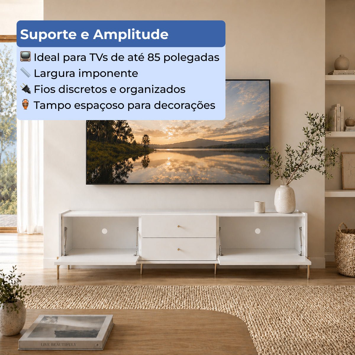 Rack para TVs até 75 Polegadas 2 Portas 2 Gavetas Jasper 220cm - Província - Rack