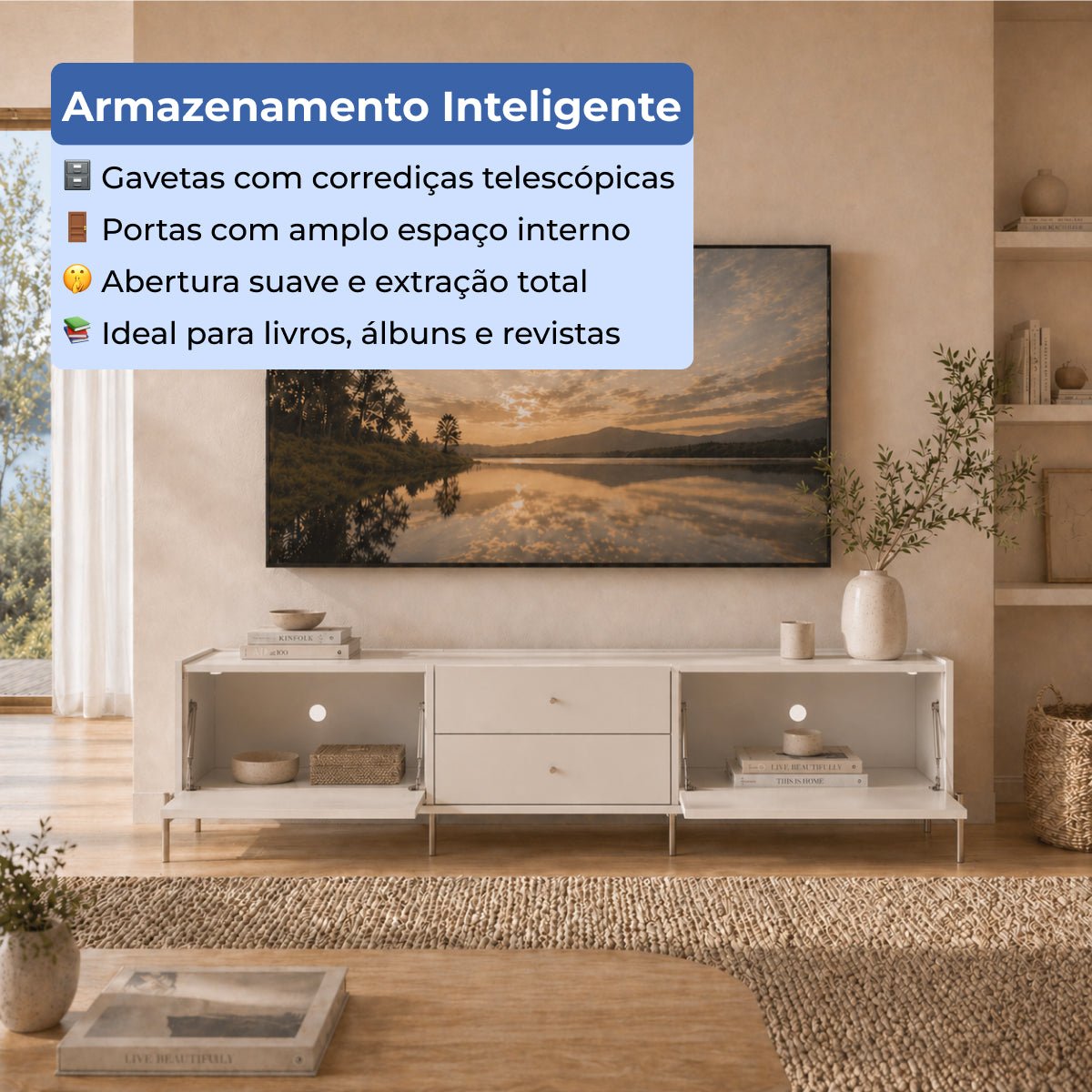 Rack para TVs até 75 Polegadas 2 Portas 2 Gavetas Jasper 220cm - Província - Rack