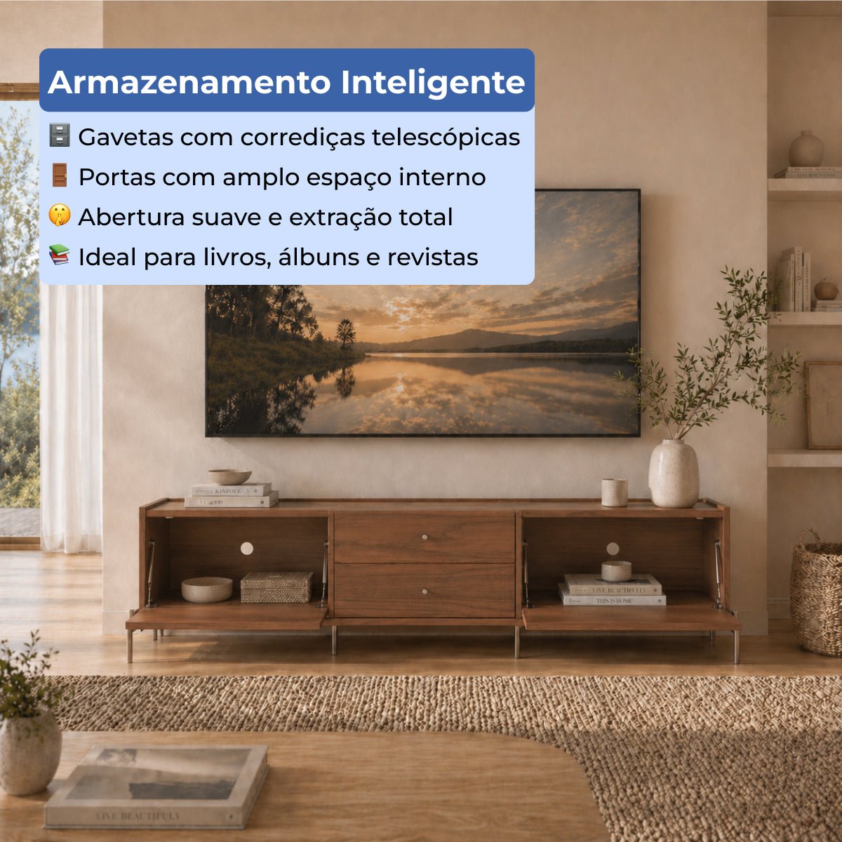 Rack para TVs até 75 Polegadas 2 Portas 2 Gavetas Jasper 220cm - Província - Rack