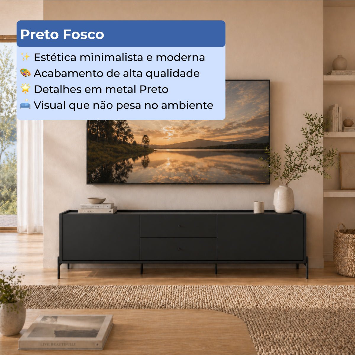 Rack para TVs até 75 Polegadas 2 Portas 2 Gavetas Jasper 220cm - Província - Rack