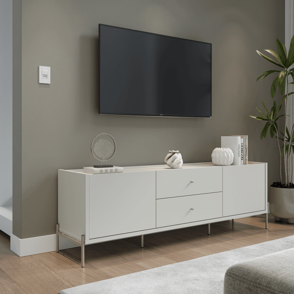 Rack para TVs até 75 Polegadas 2 Portas 2 Gavetas Jasper 220cm - Província - Rack