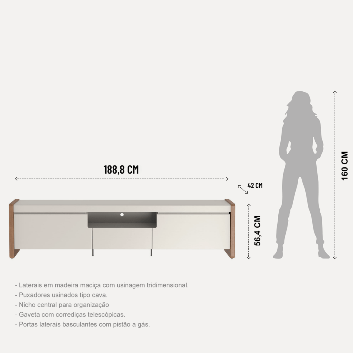 Rack para TVs até 75 Polegadas Bristol 189 cm Off White com Natural - Província - Rack