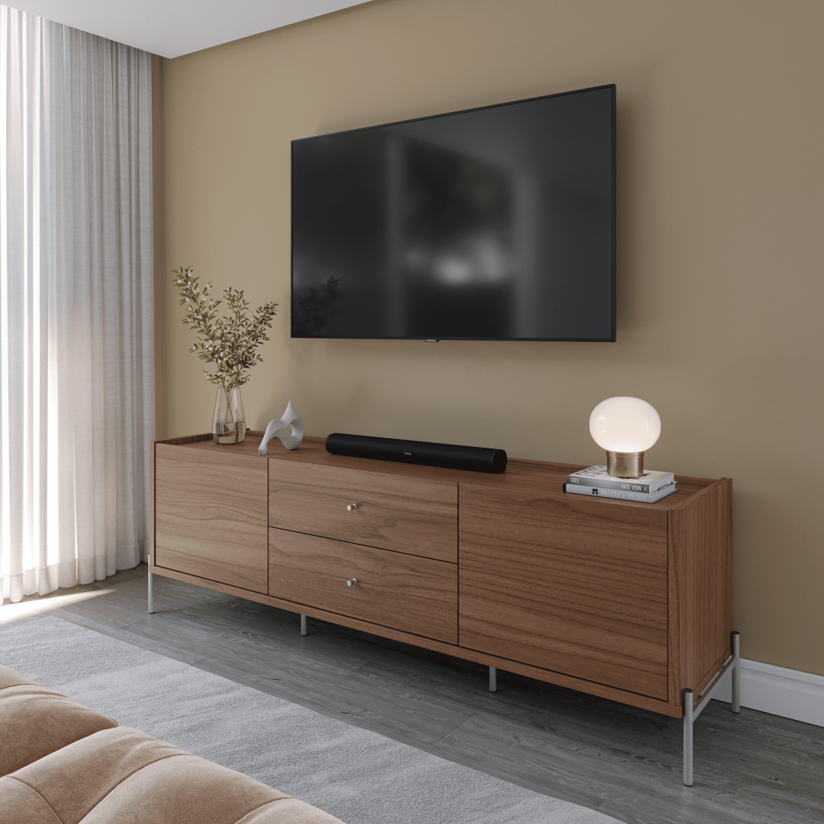 Rack para TVs até 75 Polegadas Jasper 220 cm Canella com Champanhe - Província - Rack