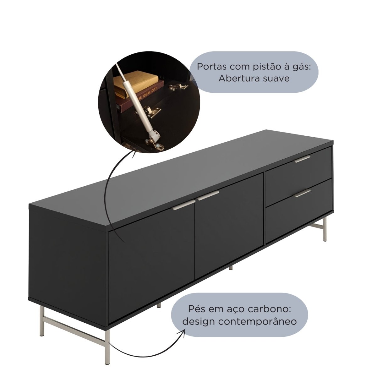 Rack para TVs até 75 Polegadas Yves 184 cm Branco Fosco com Champanhe - Província - Rack