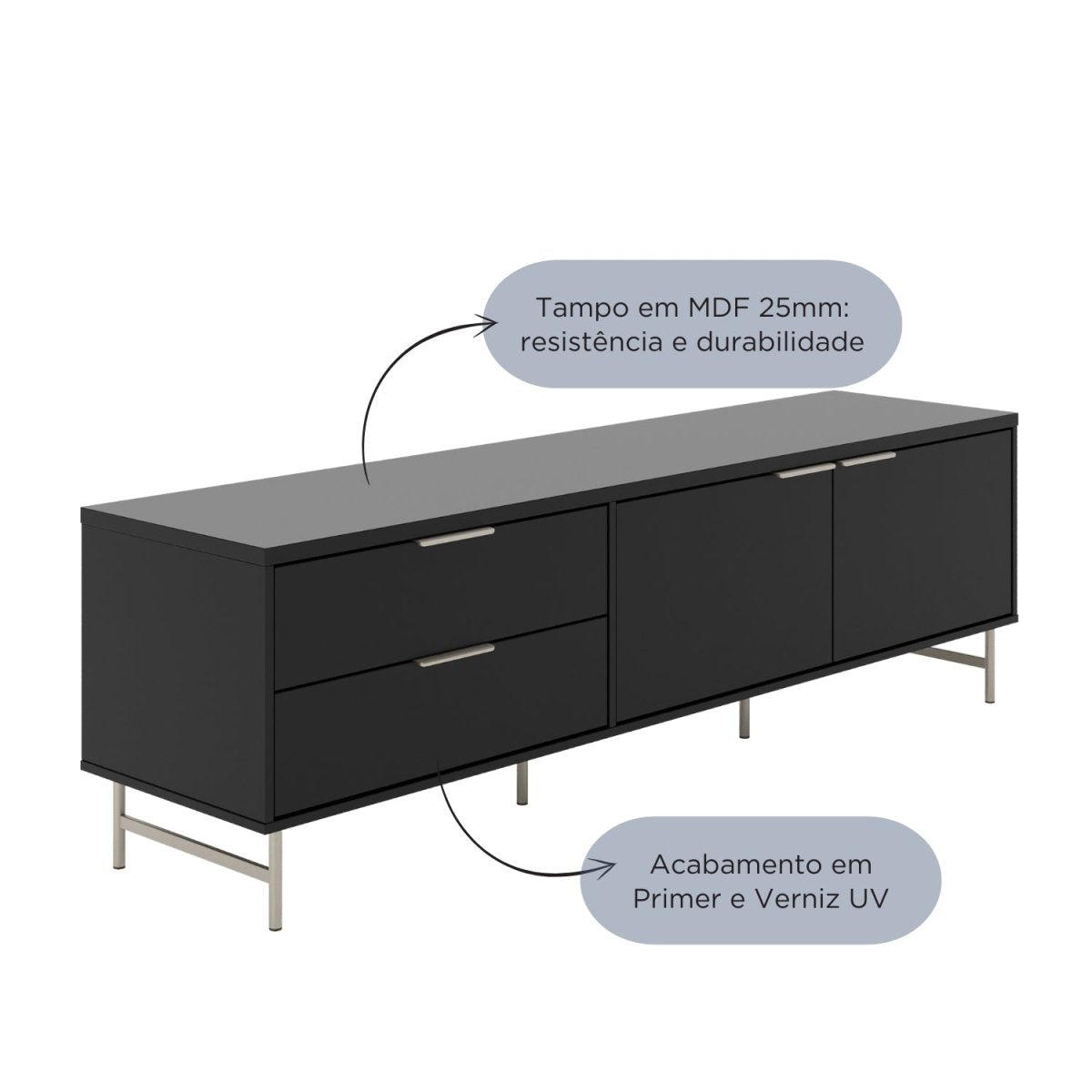 Rack para TVs até 75 Polegadas Yves 184 cm Branco Fosco com Champanhe - Província - Rack