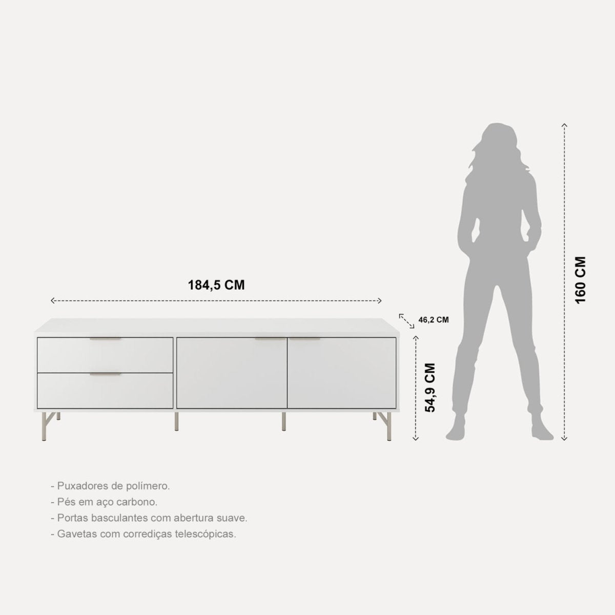 Rack para TVs até 75 Polegadas Yves 184 cm Branco Fosco com Champanhe - Província - Rack