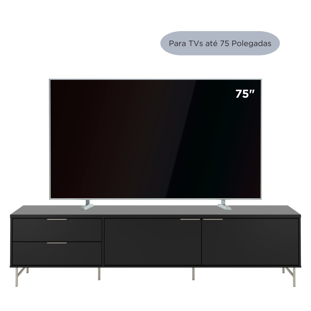 Rack para TVs até 75 Polegadas Yves 220cm Branco Fosco com Champanhe - Província - Rack