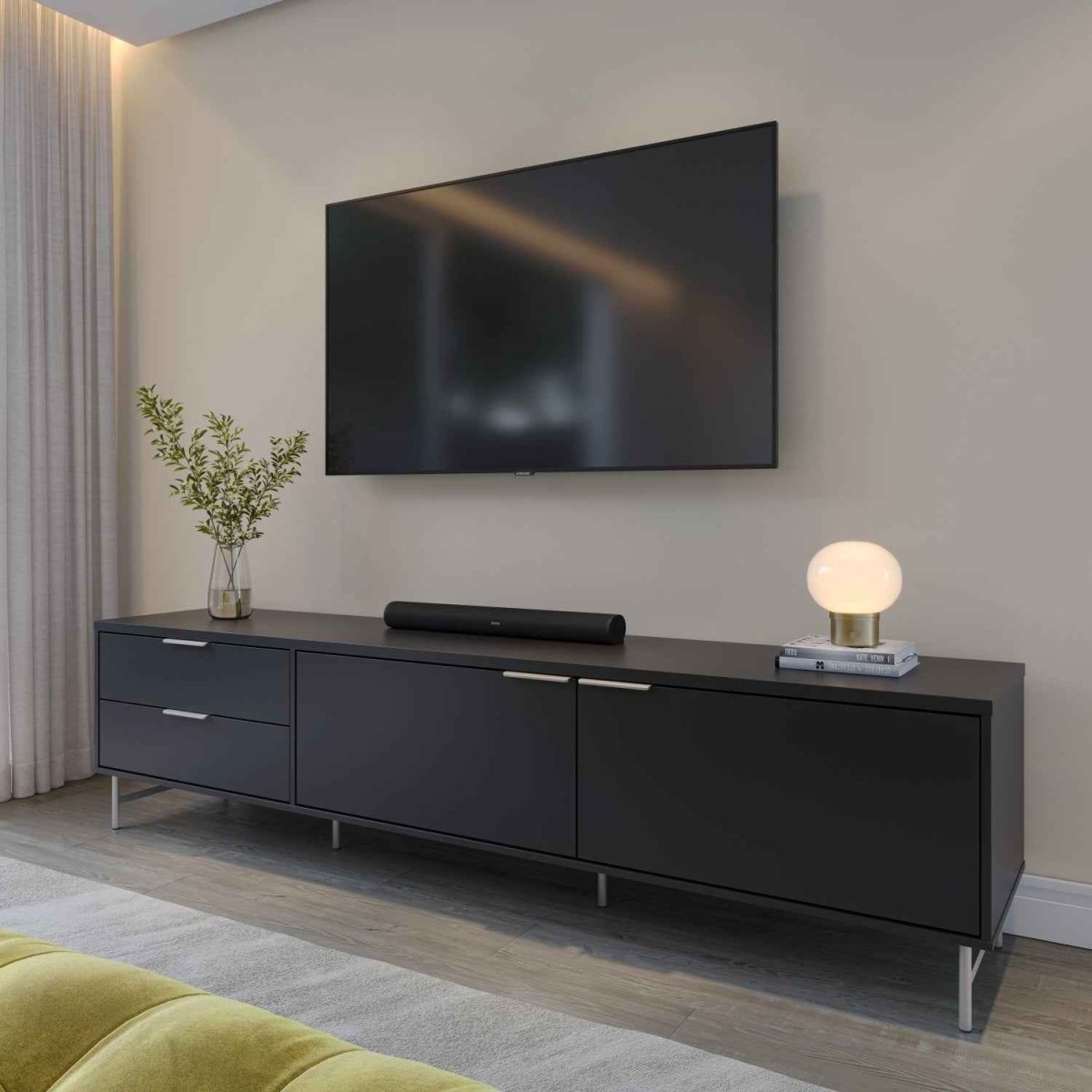 Rack para TVs até 75 Polegadas Yves 220cm Branco Fosco com Champanhe - Província - Rack