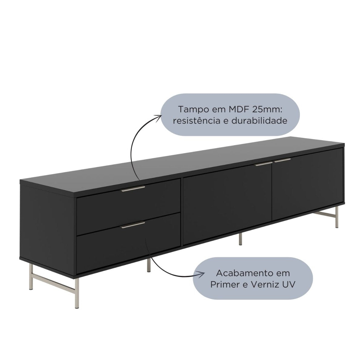 Rack para TVs até 75 Polegadas Yves 220cm Branco Fosco com Champanhe - Província - Rack