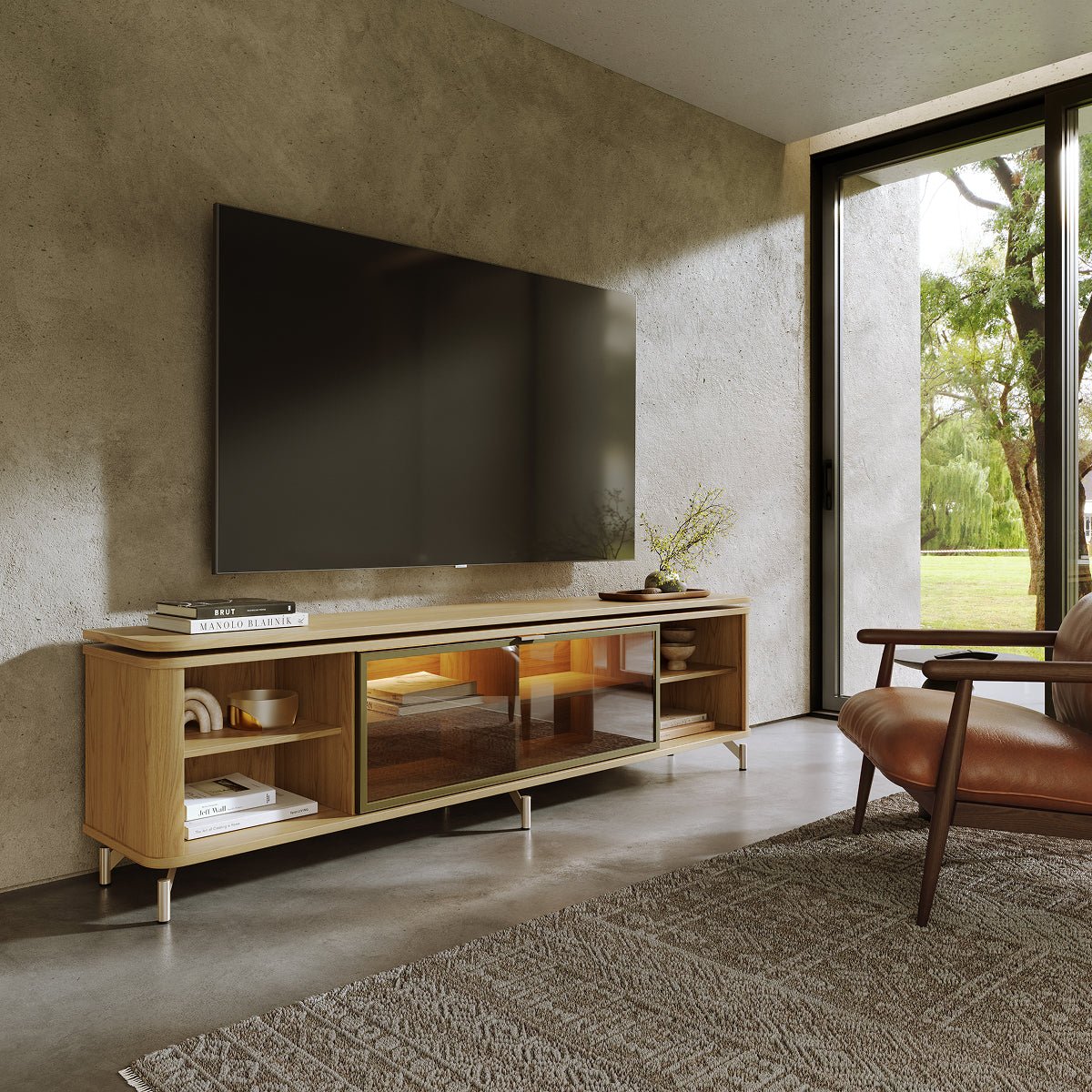 Rack para TVs até 85 Polegadas 100% MDF 1 Porta com Vidro Reflecta Lincoln Float 212cm - Província - Rack
