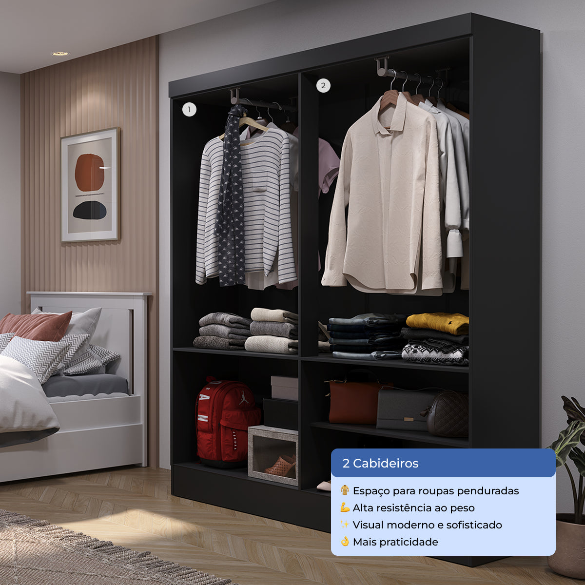 Guarda Roupa Solteiro 4 Portas Renzo 135cm Preto