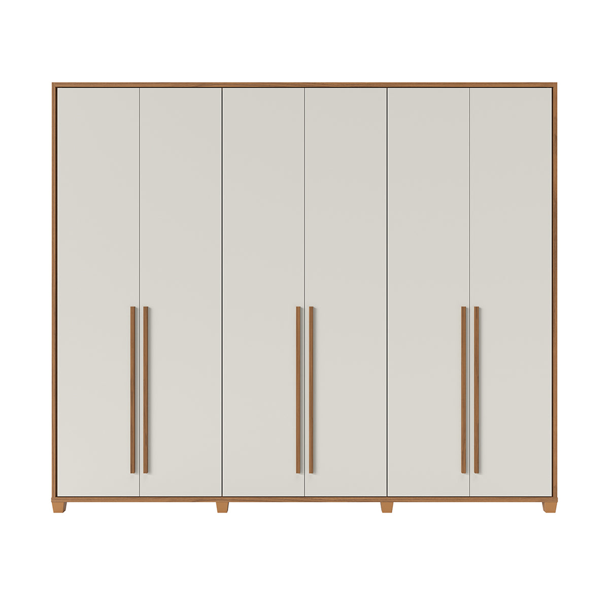 Guarda Roupa Casal 6 portas 100% MDF com Espelho Interno Rockford 274cm Canella com Off-White Fosco