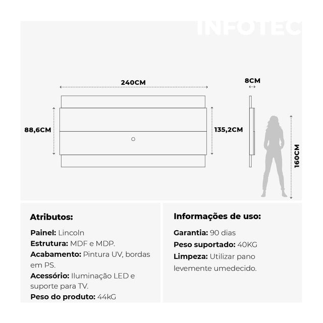 Painel para TV New Lincoln - 240 cm / Outlet